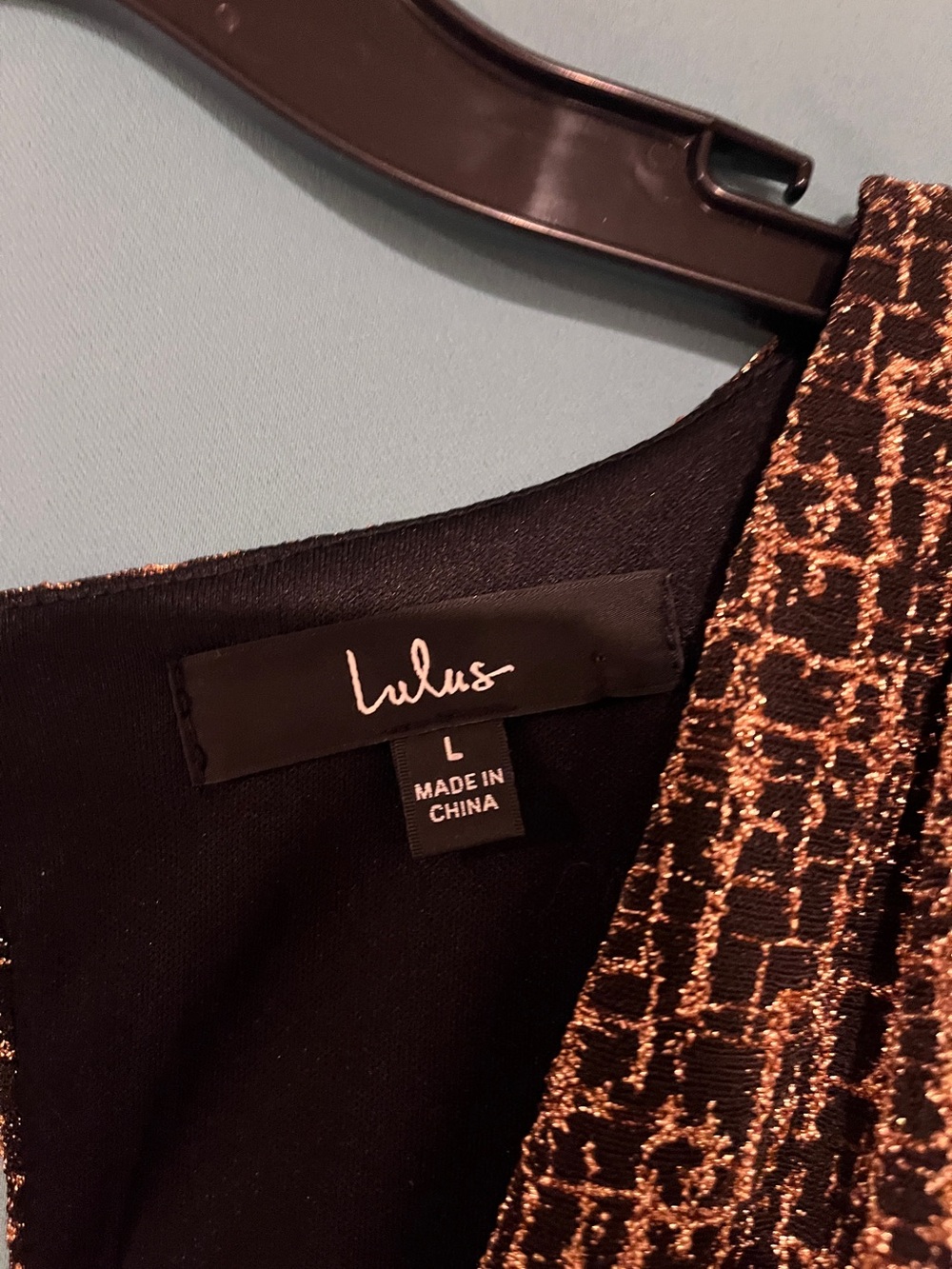 Lulu's Black and Copper Metallic Ruched party dress - Picture 6 of 6